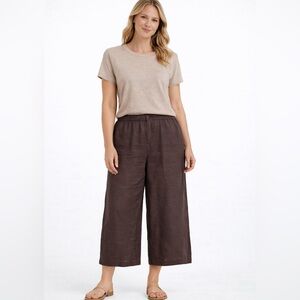 $168 Eileen Fisher Wide Crop Organic Linen Brown Leg Pants XL NWT